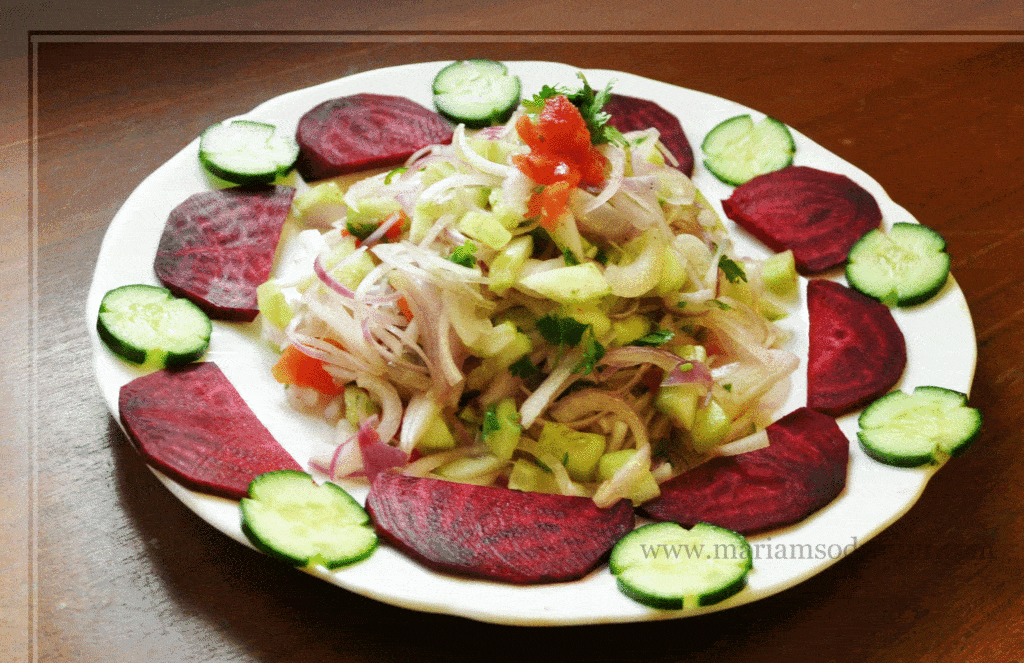 Kachumber salad served in a plate.