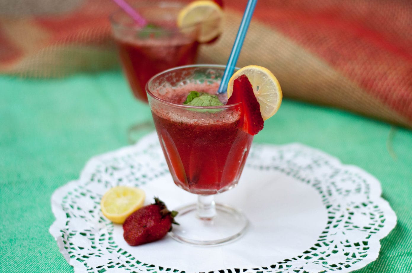 Strawberry mint lemonade is ready to serve.
