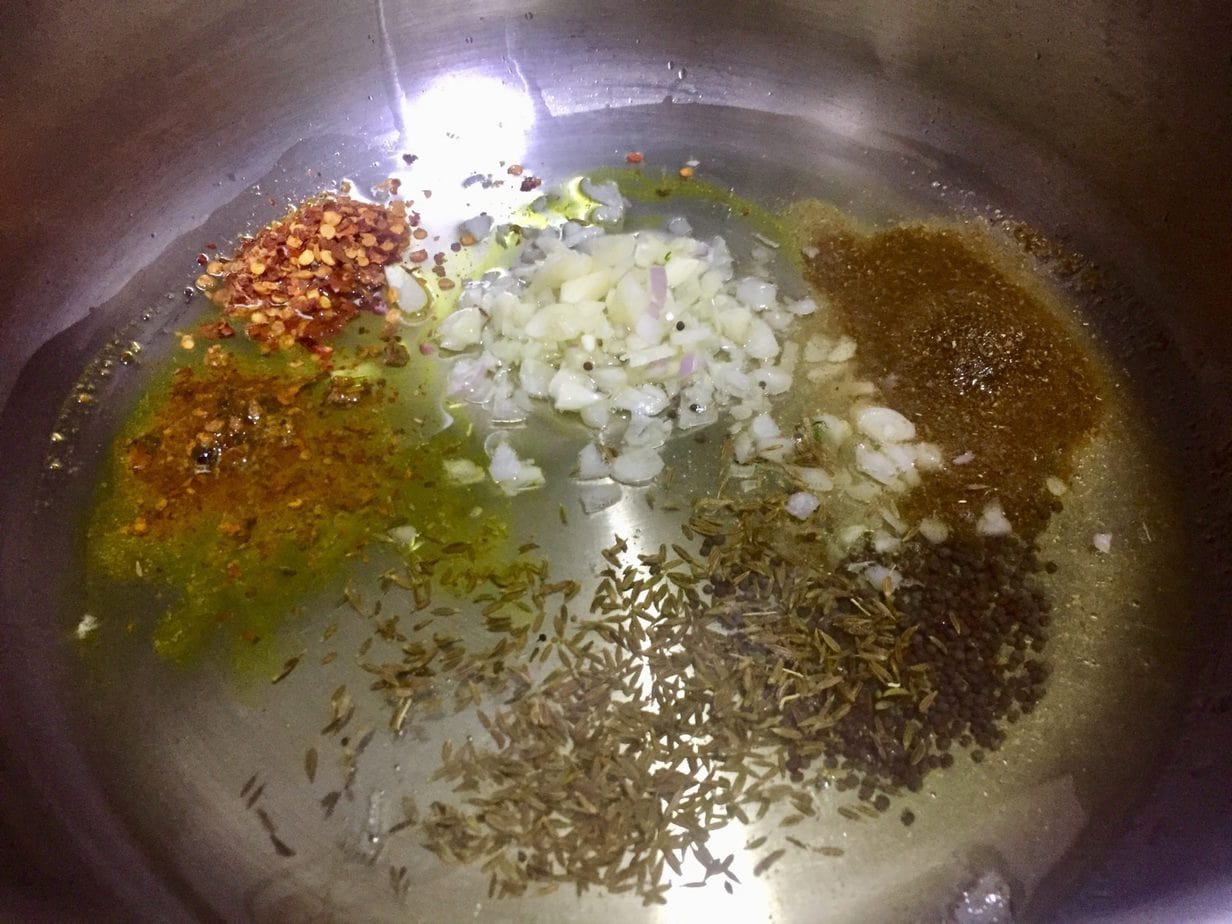 Spices in the pan.
