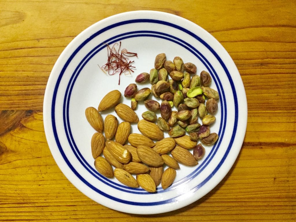 nuts and ingredients for hareera saffron milk