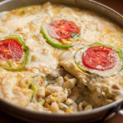 chicken pie in skillet on stove