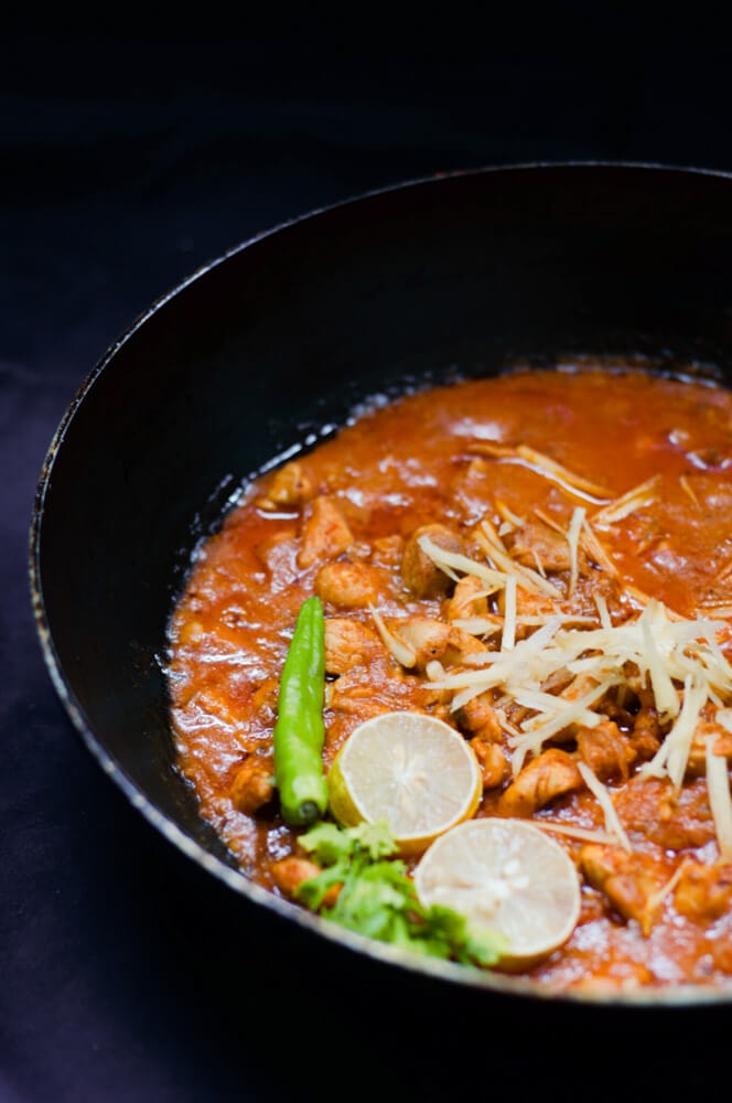 Ginger chicken in the wok.