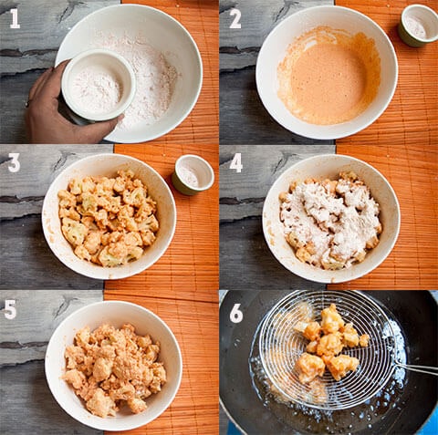 Steps for frying cauliflower.