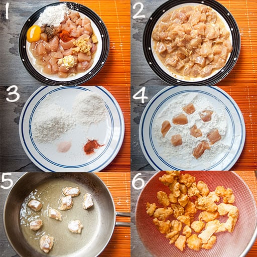 Steps to make fried chicken.