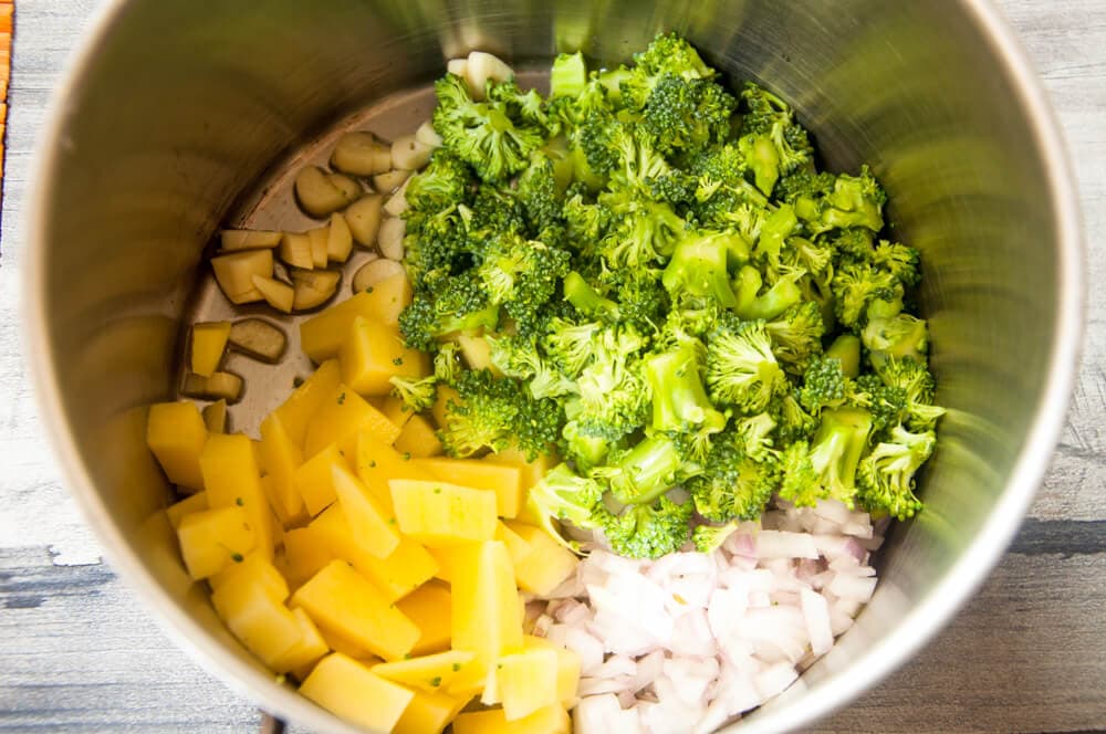 Sautee broccoli, onions, potato and garlic.