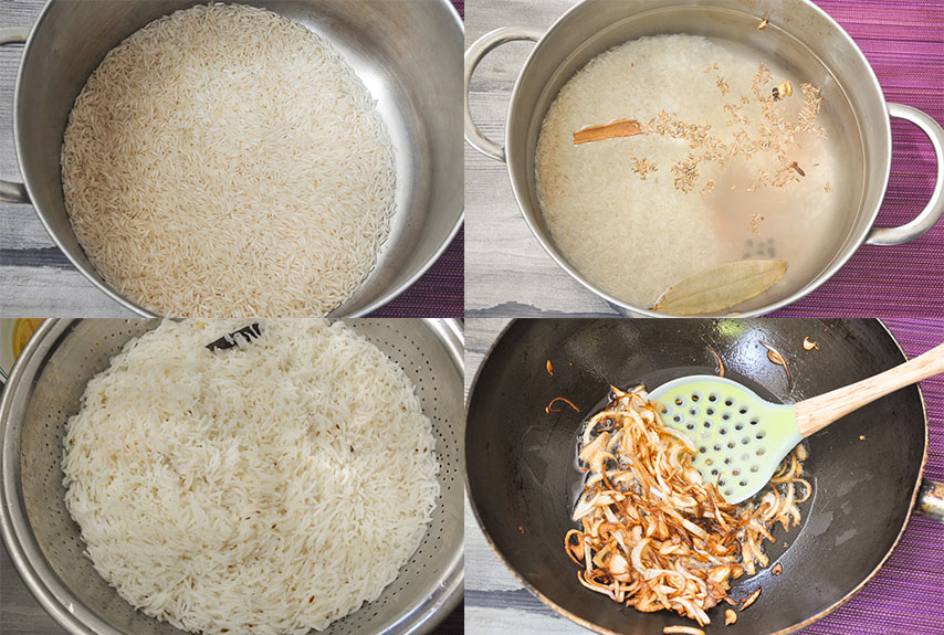 Steps to cook rice.