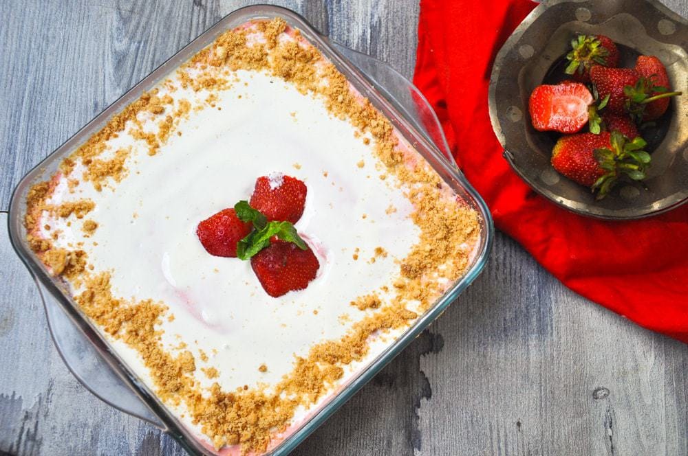 Strawberry Mousse with Jello in casserole dish