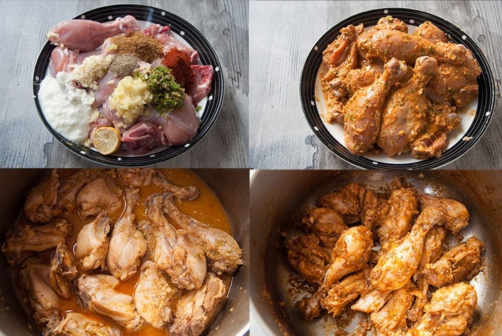 Steps to marinate and cook chicken.