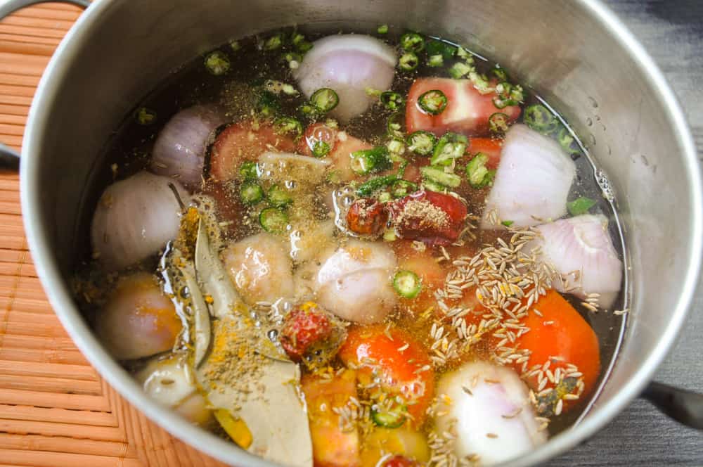 Add all ingredients to soaked masoor dal.