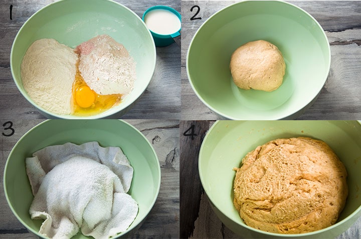 Steps to make whole wheat pita bread dough.