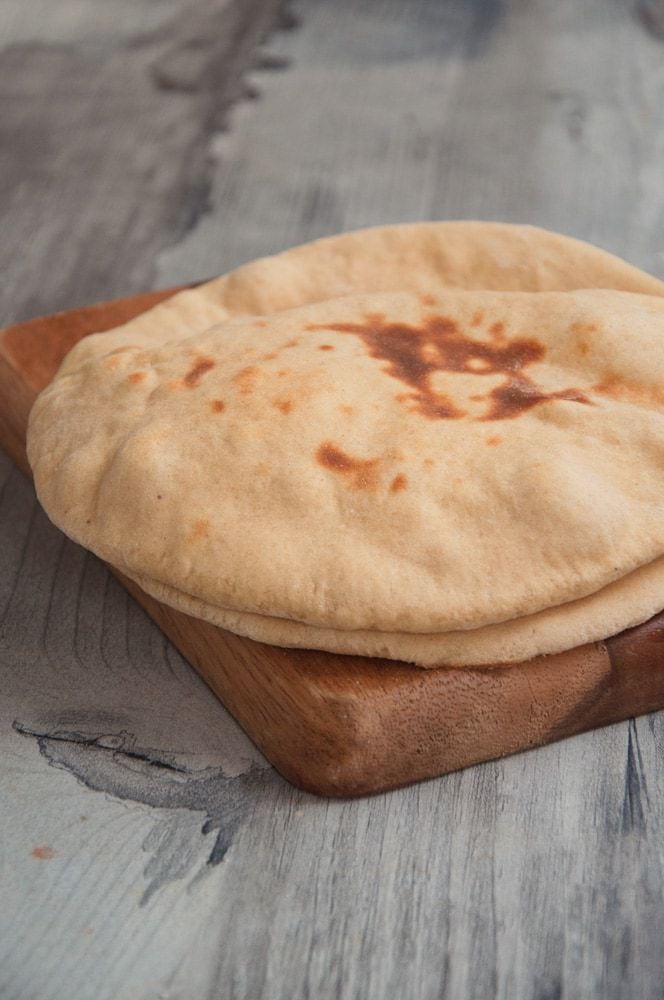 Freshly baked Pita bread on the plate.