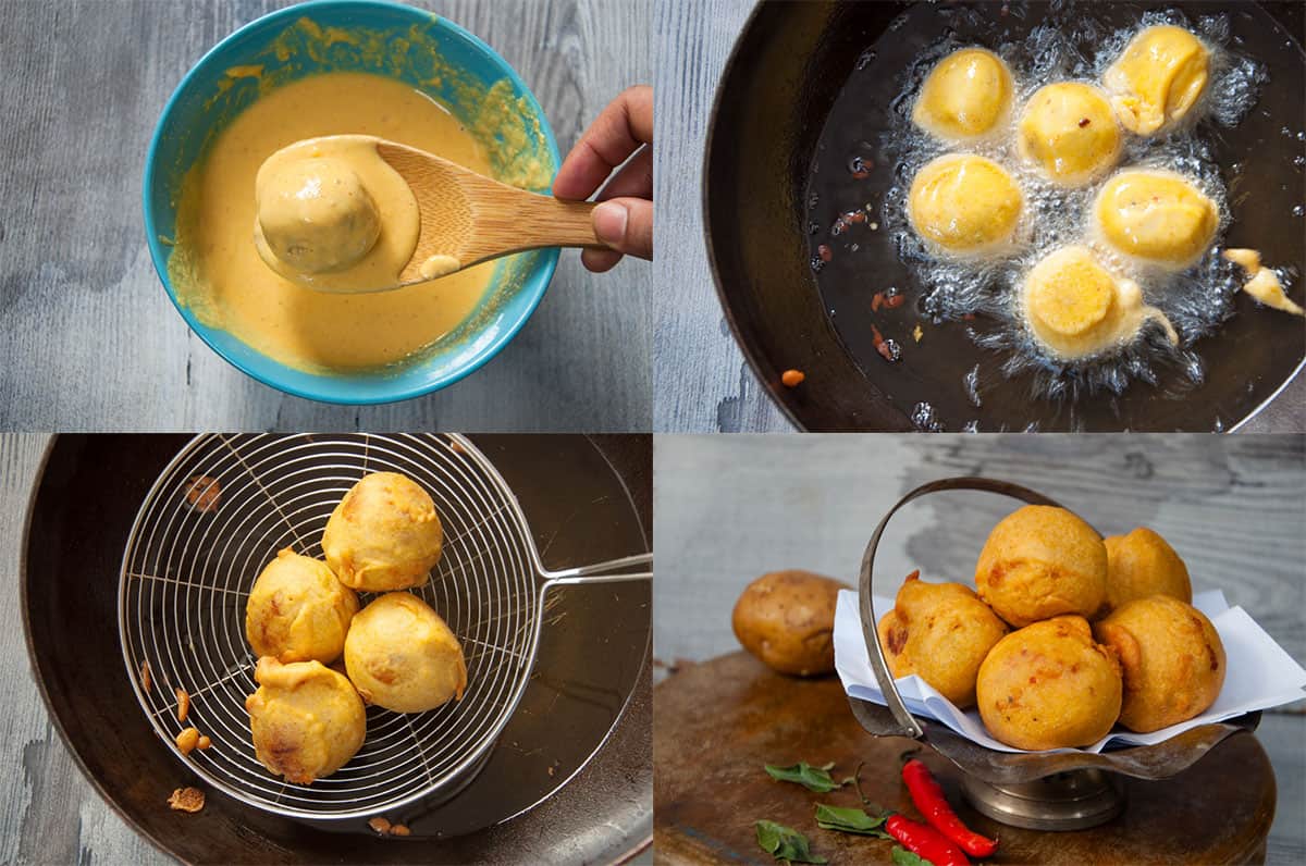 Steps to fry batata Vada