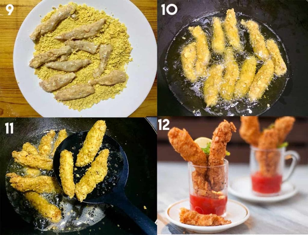 Step to coat chicken strips in cornflakes and fry it.