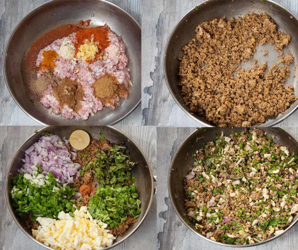 Steps to make keema stuffing.