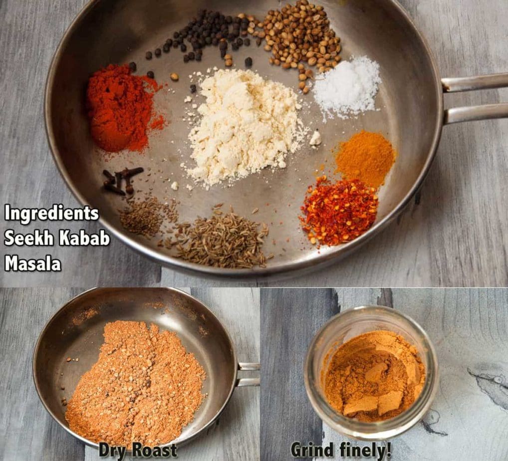 Ingredients and steps to make seekh kabab masala AKA spice mix.