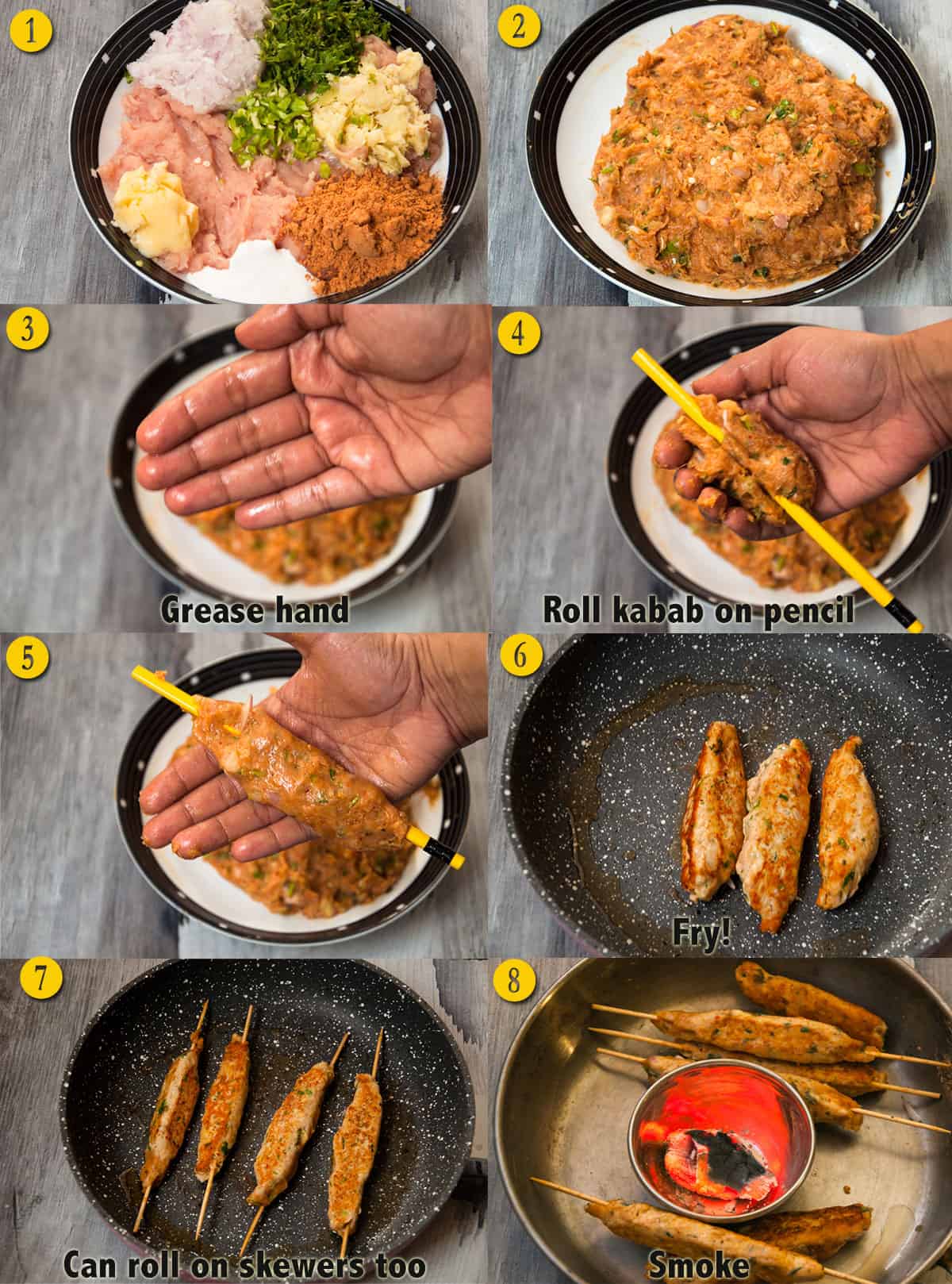 Steps to make Chicken Seekh Kabab.