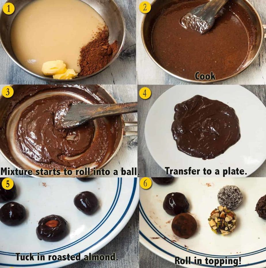 Steps to make Brigadeiro recipe with variations of topping.