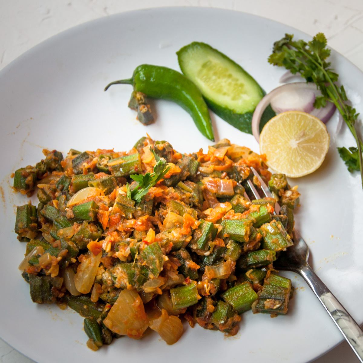 a close up shot of okra curry.