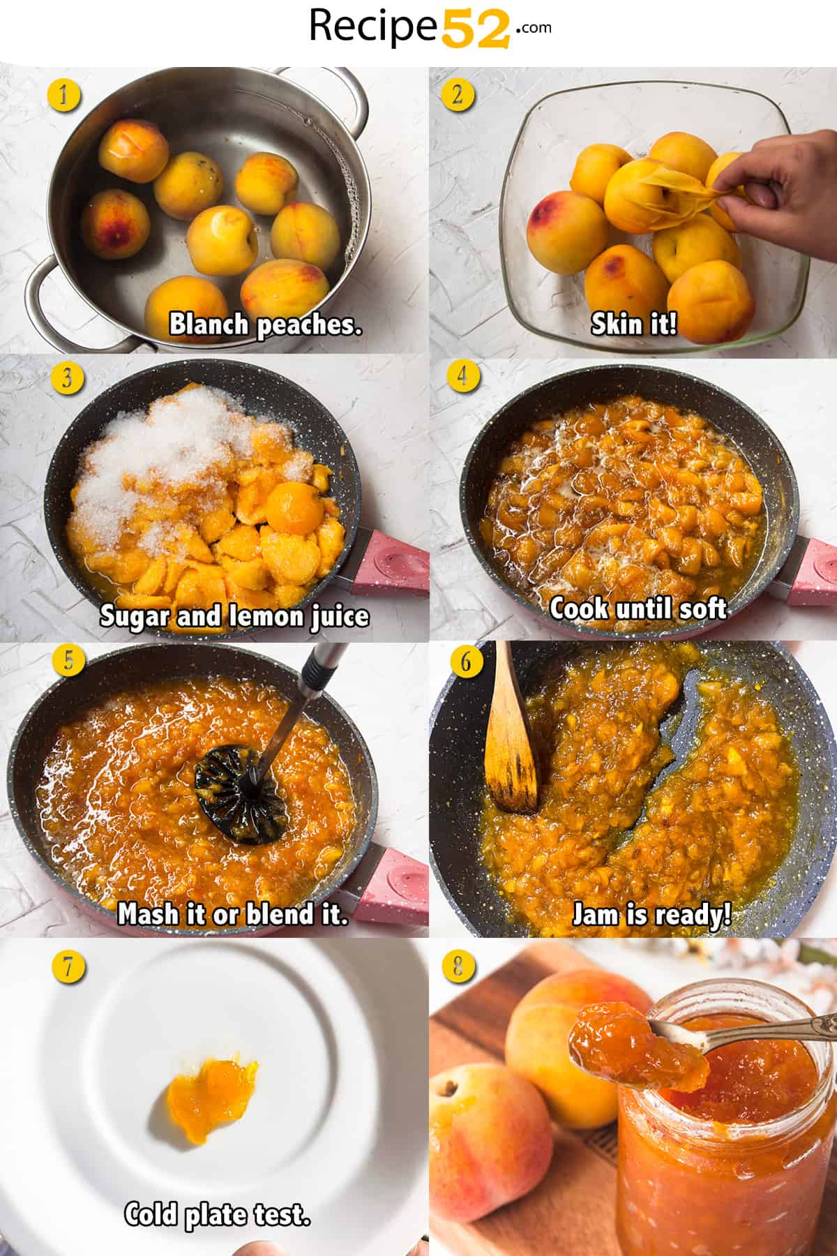 Steps to make peach jam without pectin.
