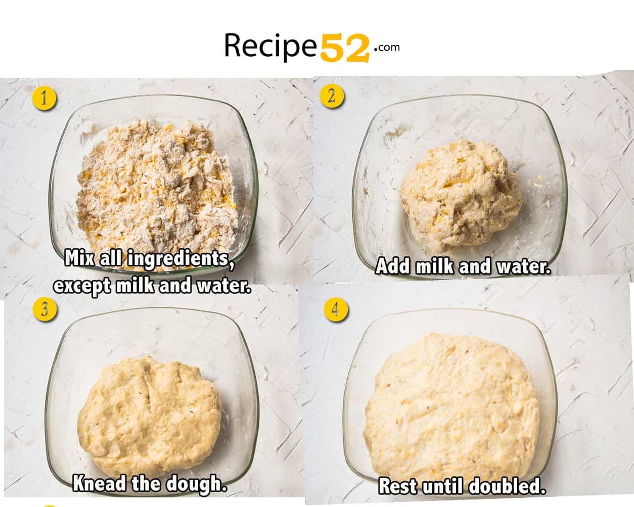 Steps for making naan dough.