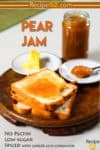 Pear jam picture with overlay text.