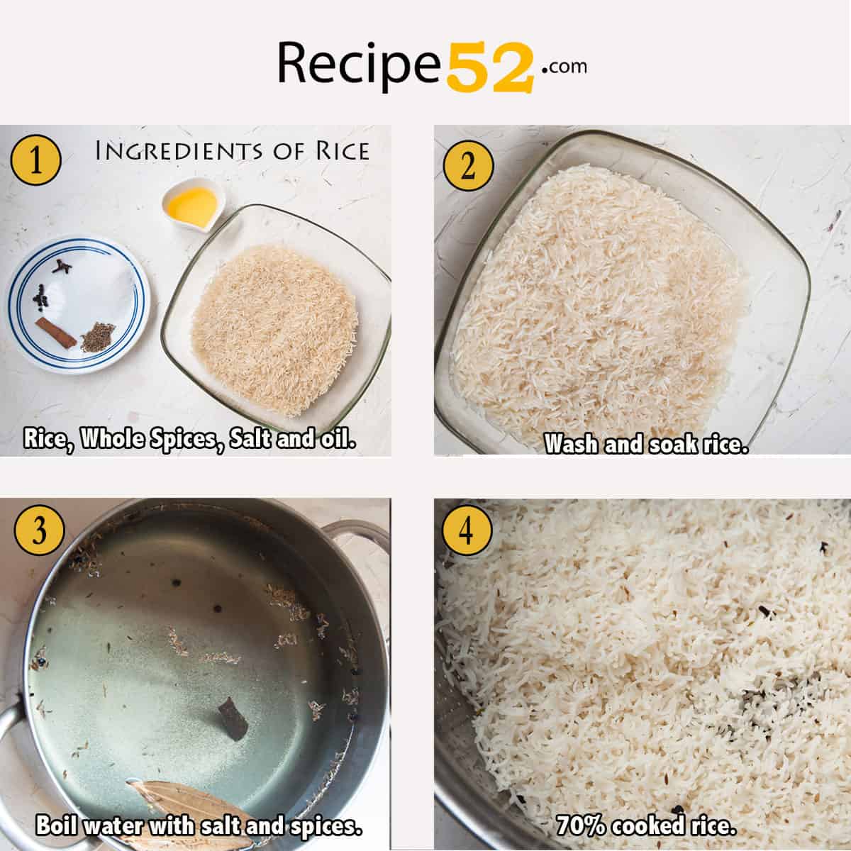 Steps to boil rice for biryani.