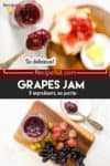 a collage of two grape jam images with overlay text.