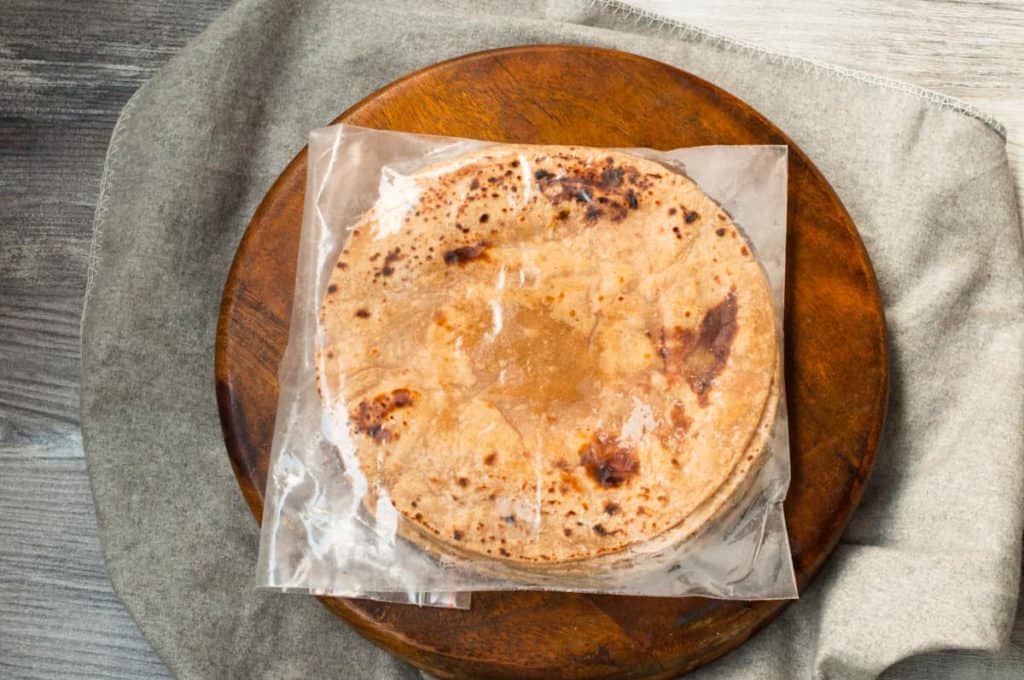 Roti in a plastic bag.