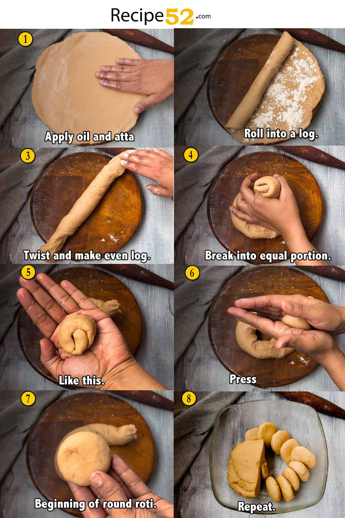 Step to divide chapati dough into portions.