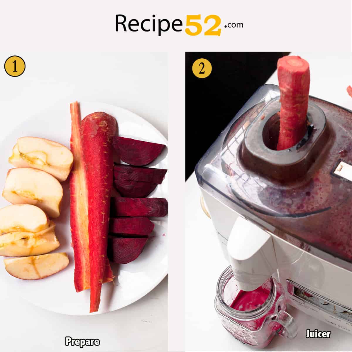 A collage  showing how to make juice in juicer.