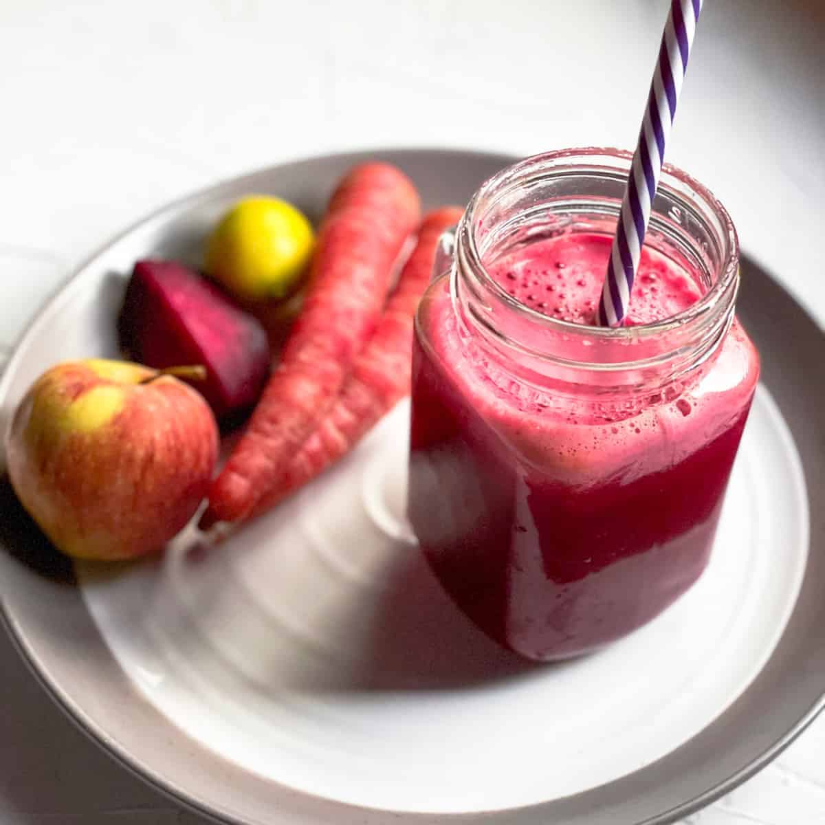 Chopped Beets in Jar, Chopped Carrots in Blender Jar. Beets with