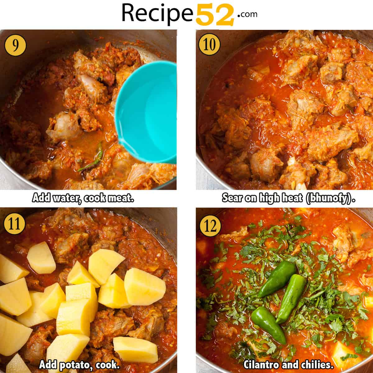 Steps to show cooking potato in goat curry.