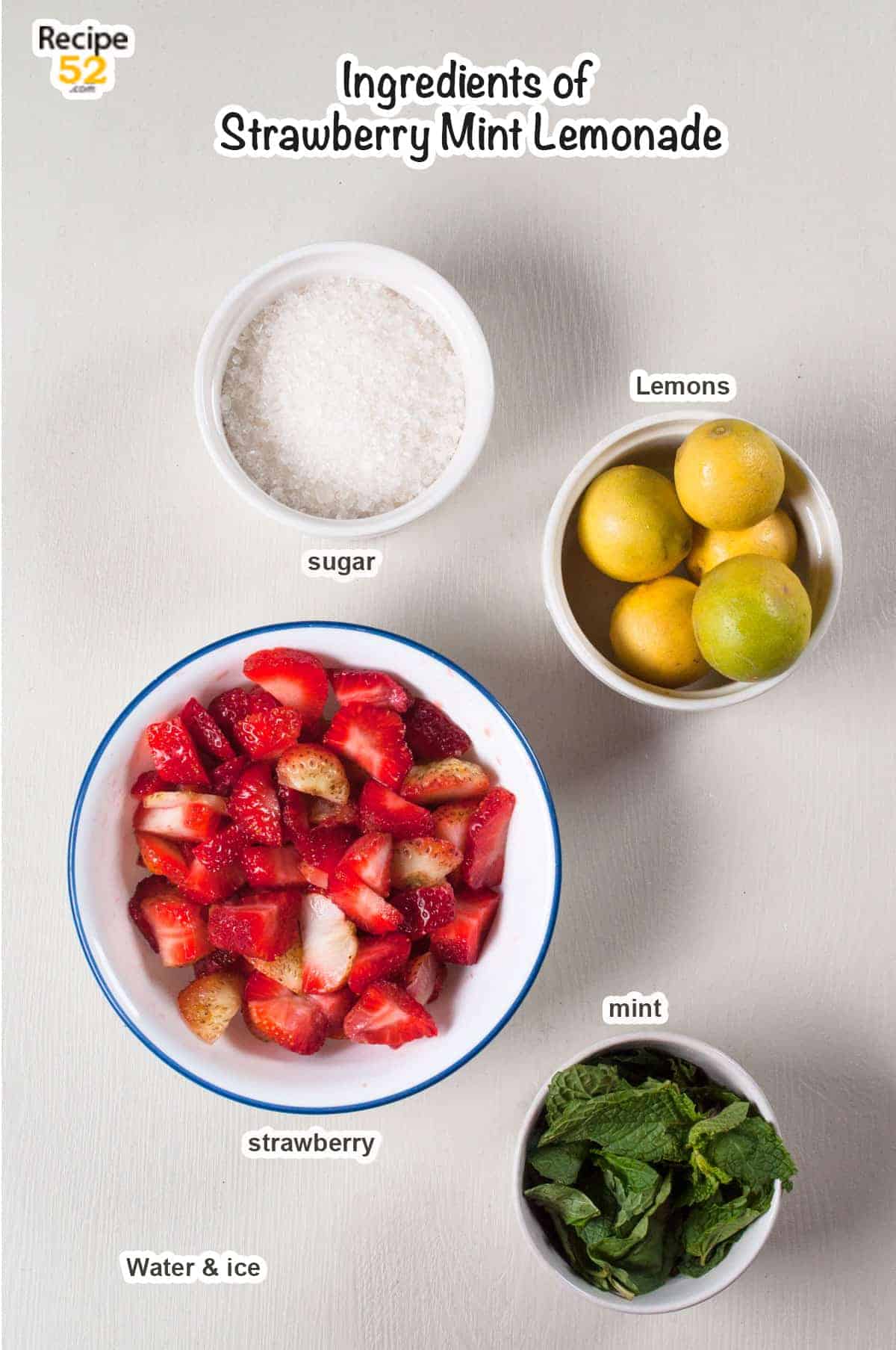 Ingredients of strawberry mint lemonade.