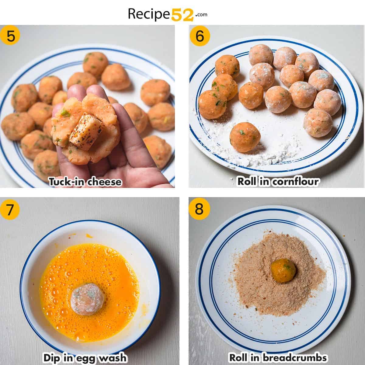 Steps to add cheese in the potato ball.