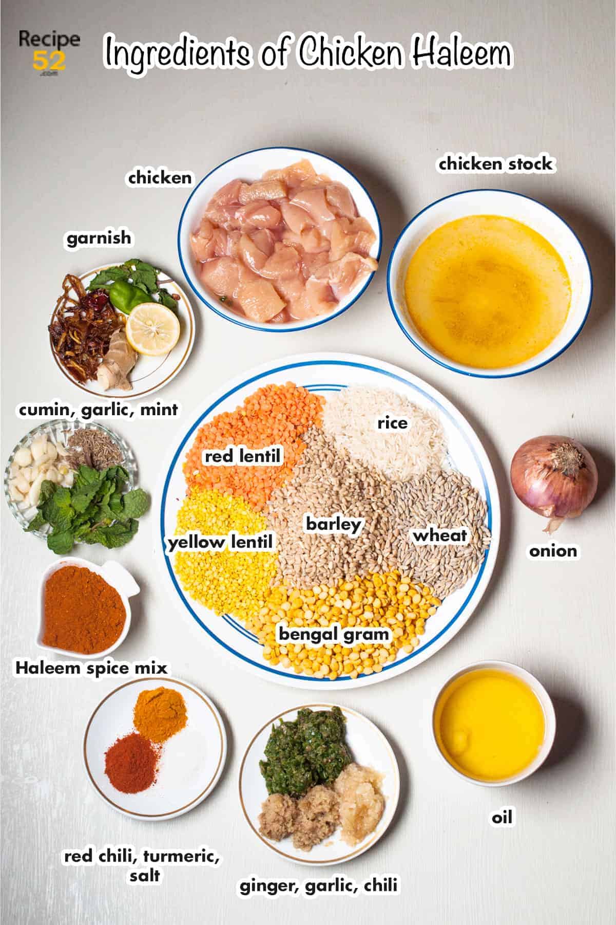 Ingredients of Chicken Haleem.