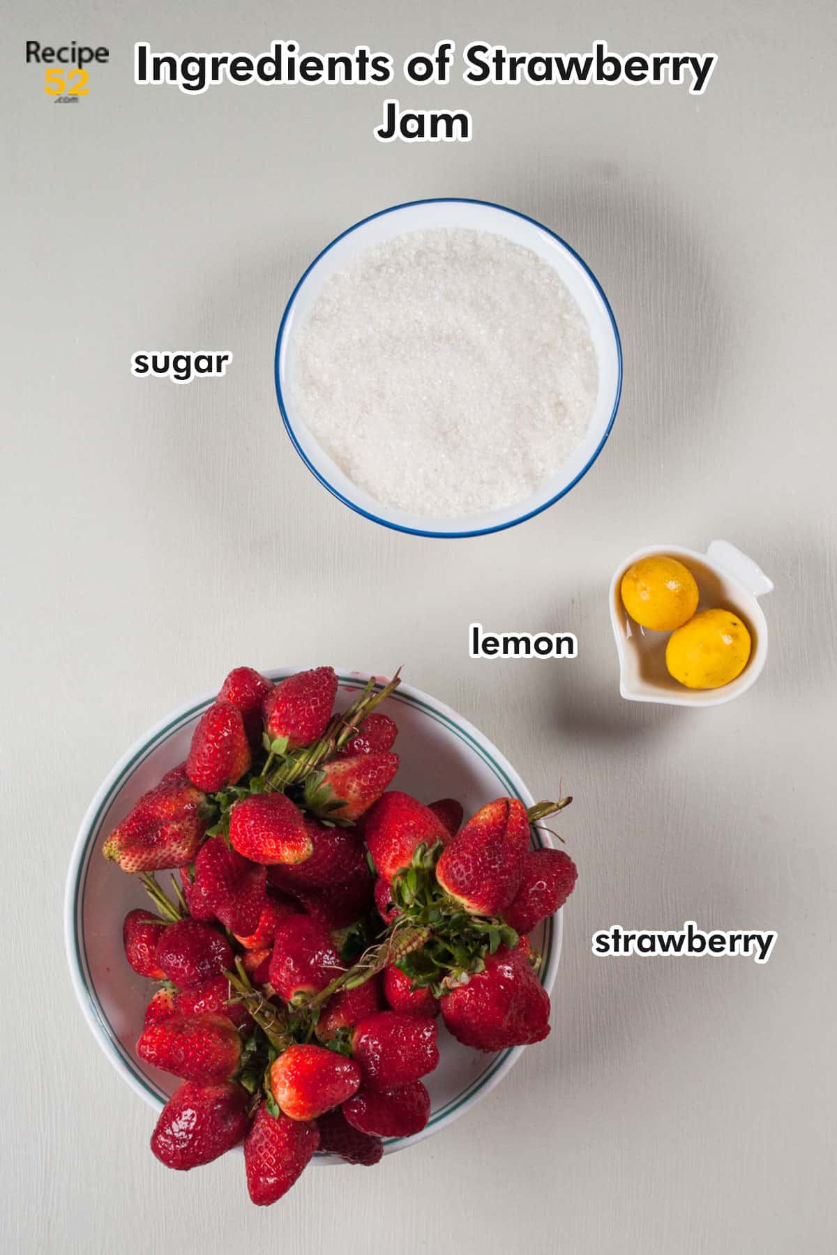 Ingredients for strawberry jam.