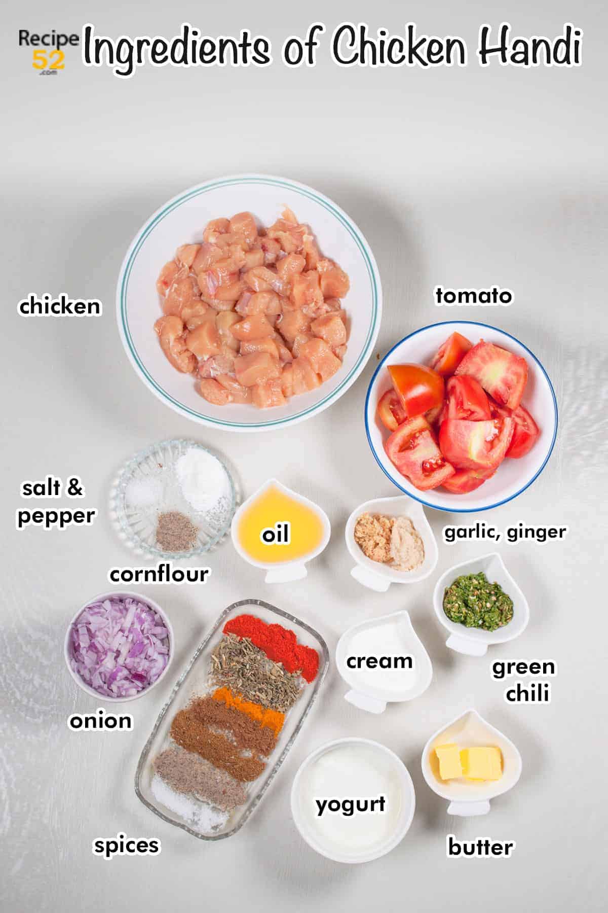 Ingredients of chicken handi.