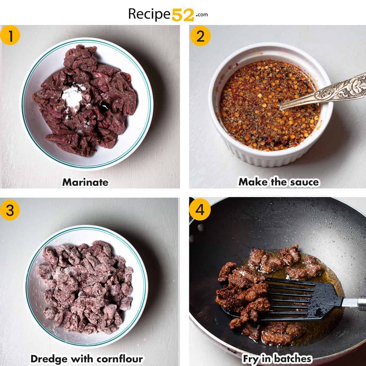 Steps to fry beef.