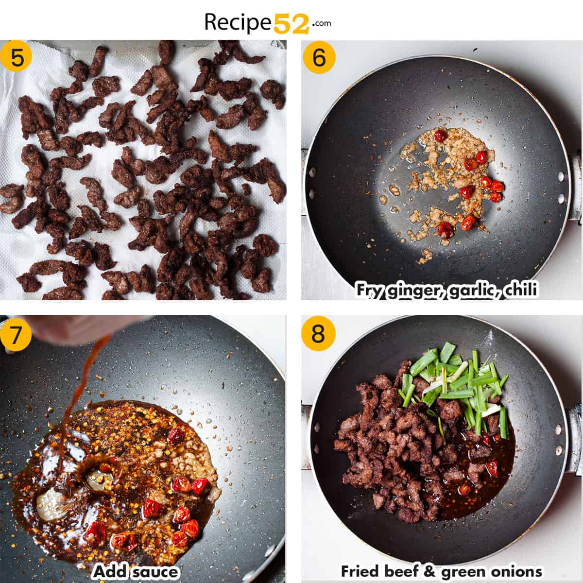 Steps to assemble beef and sauce.