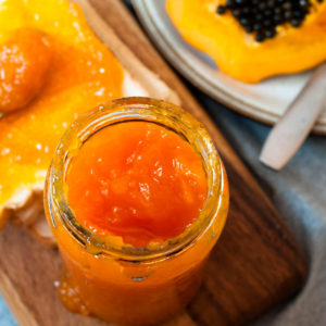 Papaya jam, a close up shot.