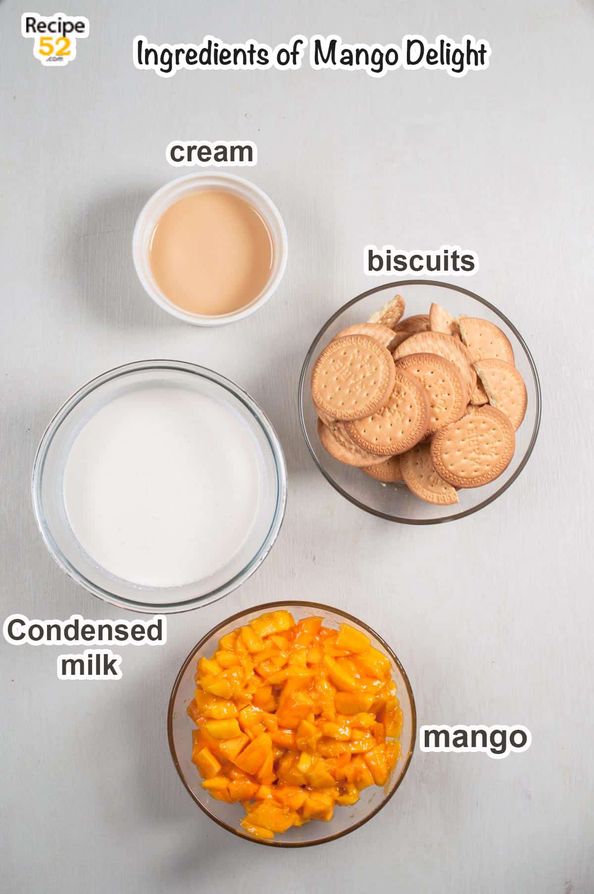 Ingredients of mango delight.