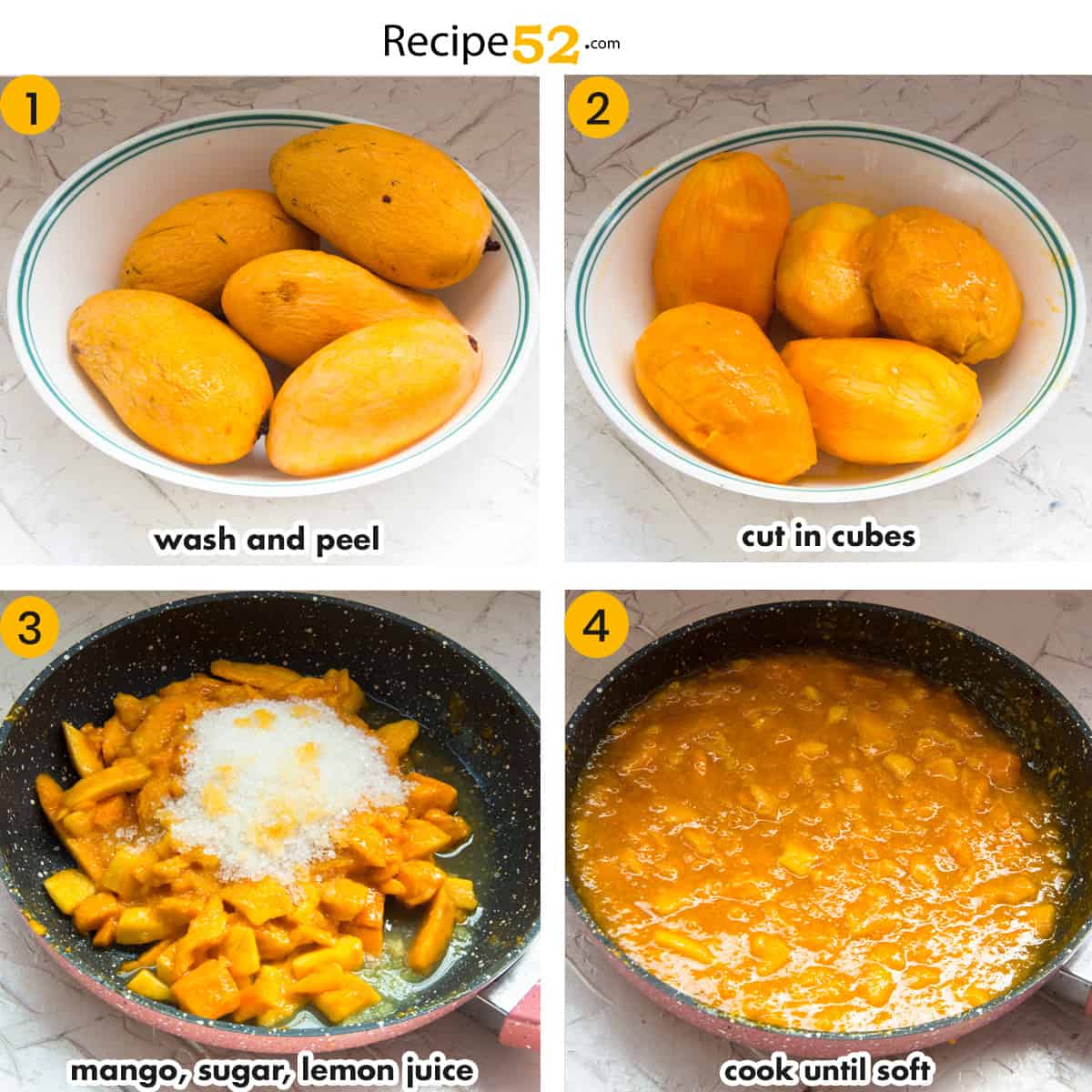 Steps to make mango puree and cook.
