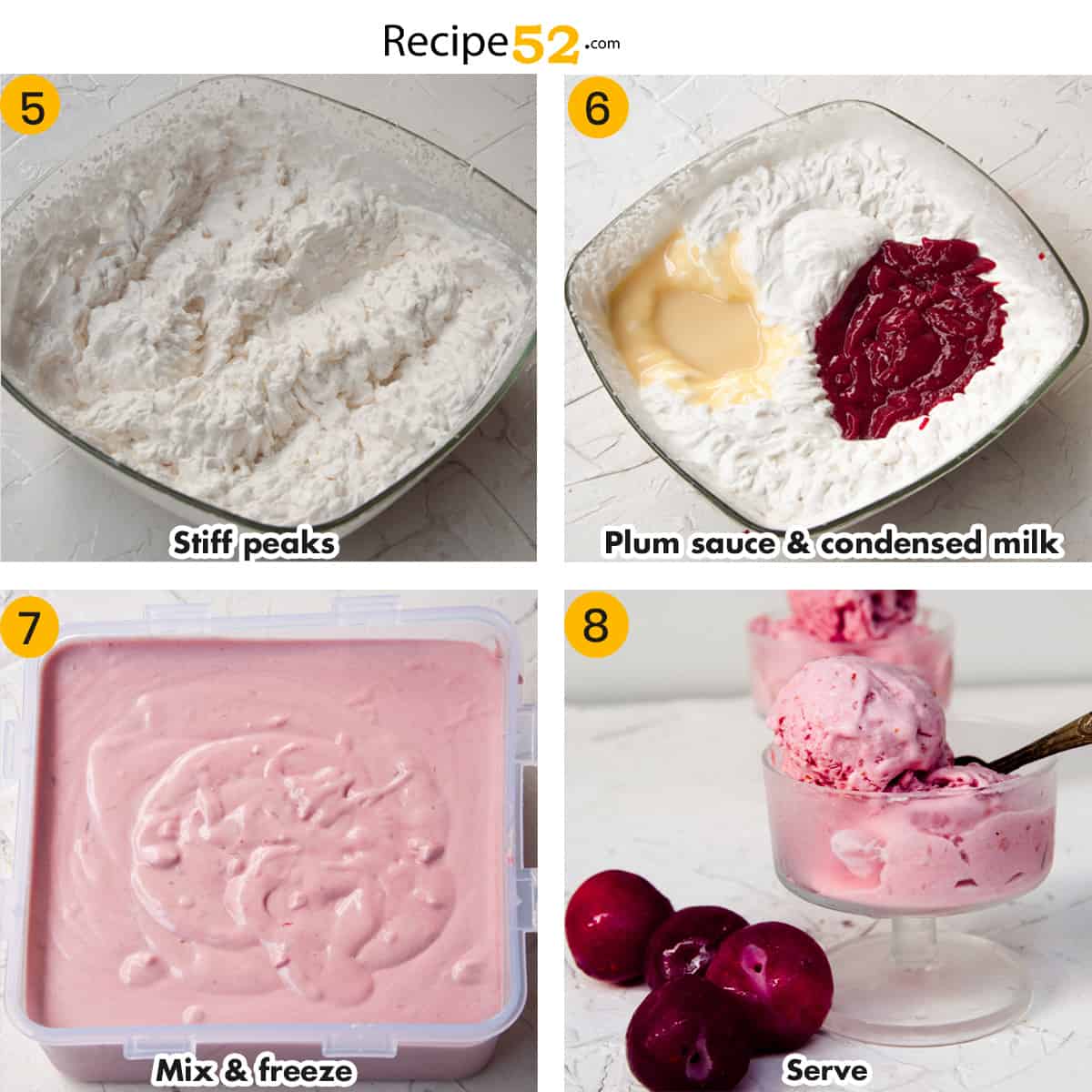 Steps to make plum ice cream.