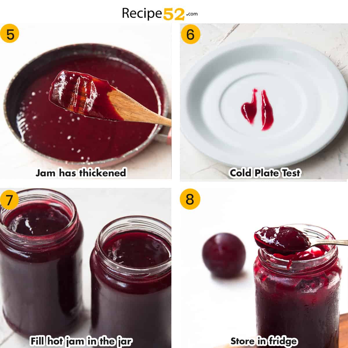 Steps to test jam and ladle in the jars.