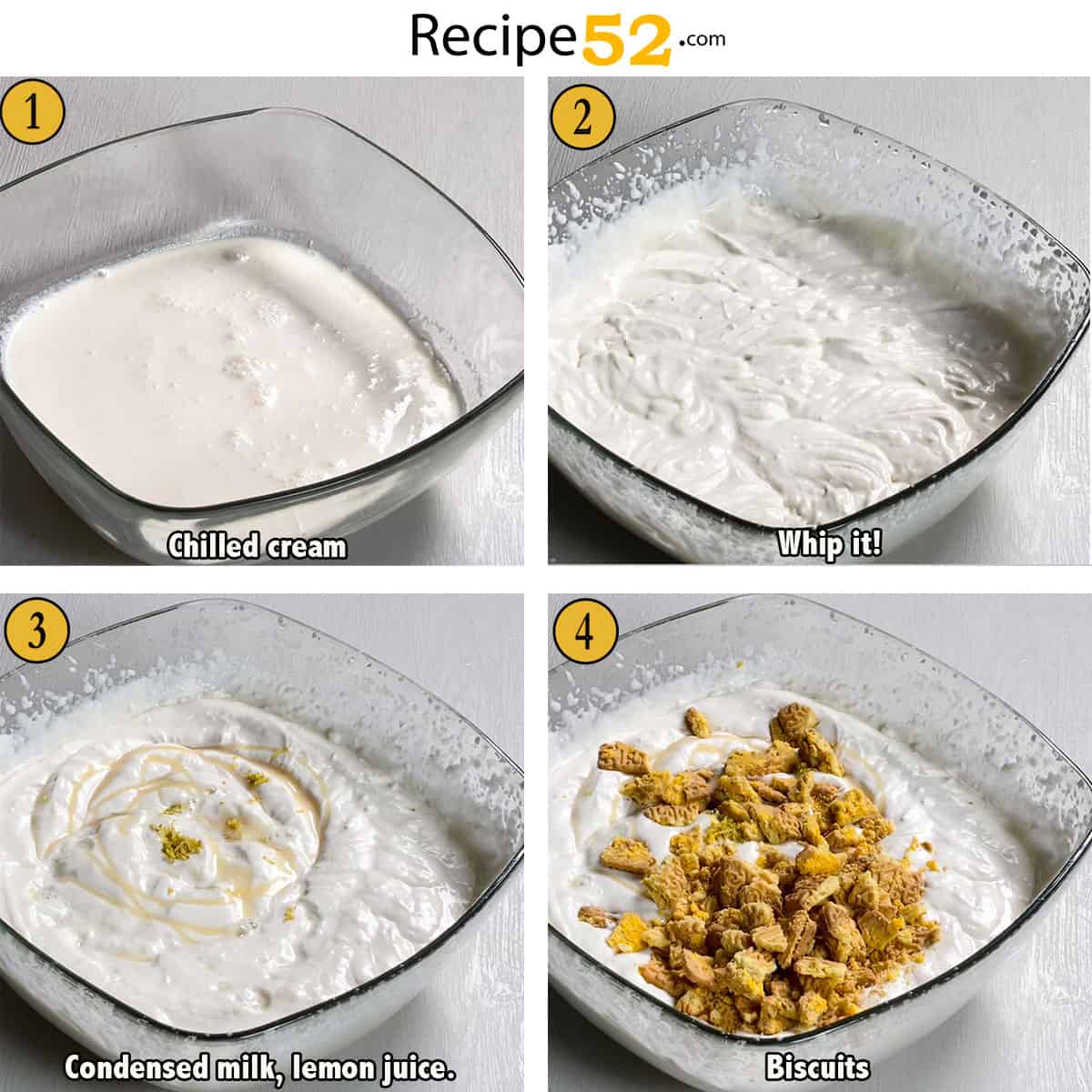 Steps to whip cream and assemble.