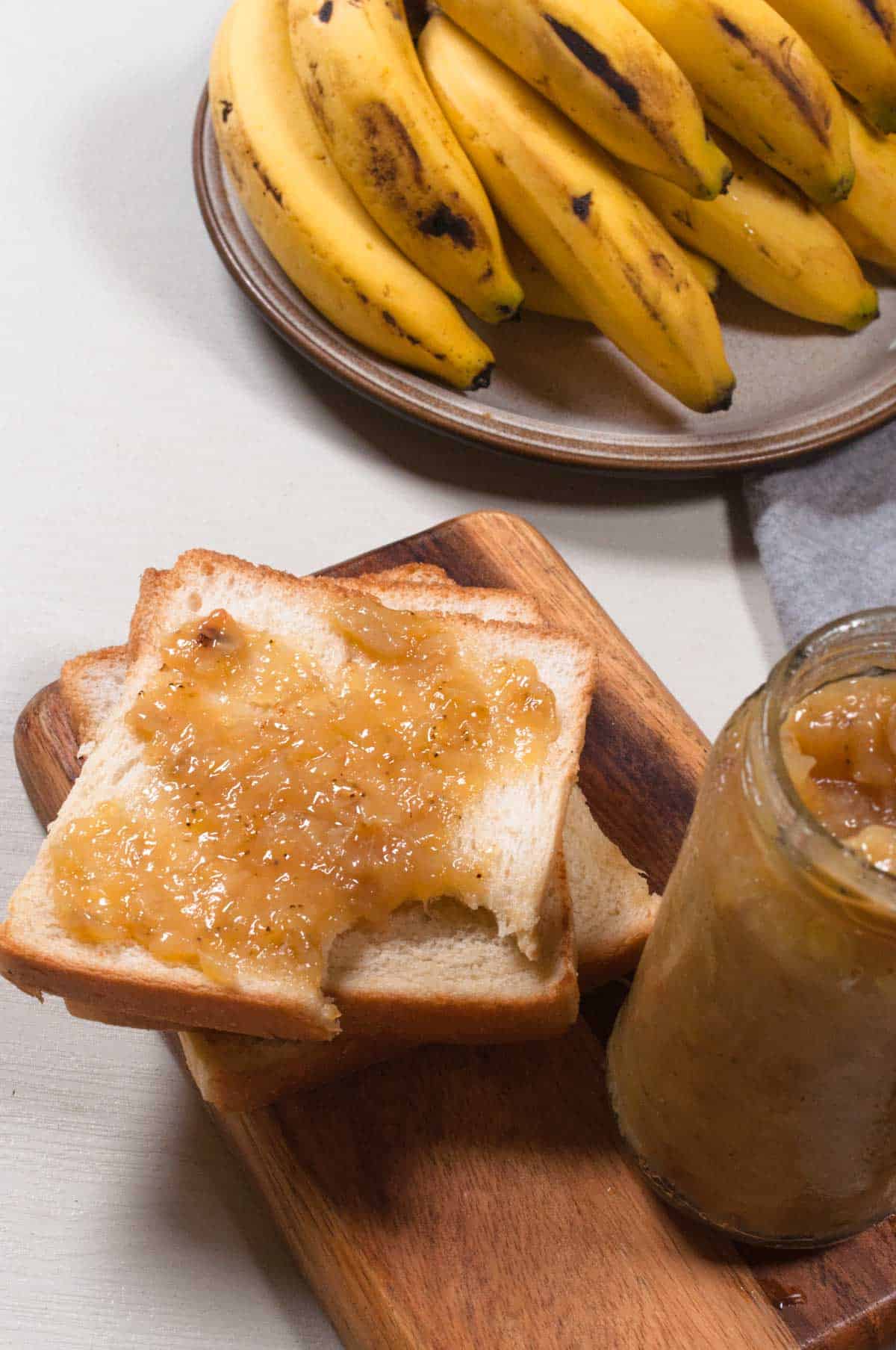 Banana jam on a slice of toasted bread.