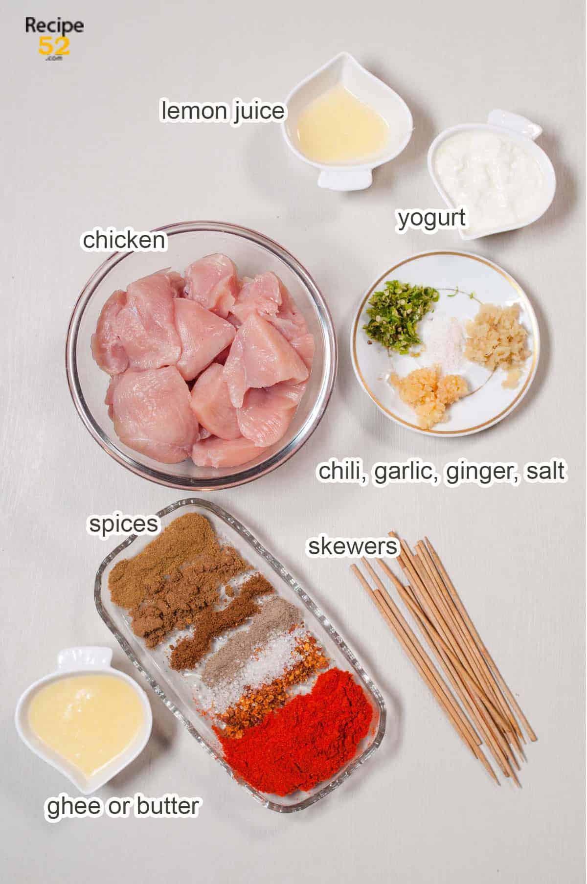 Ingredients of chicken boti kebeb
