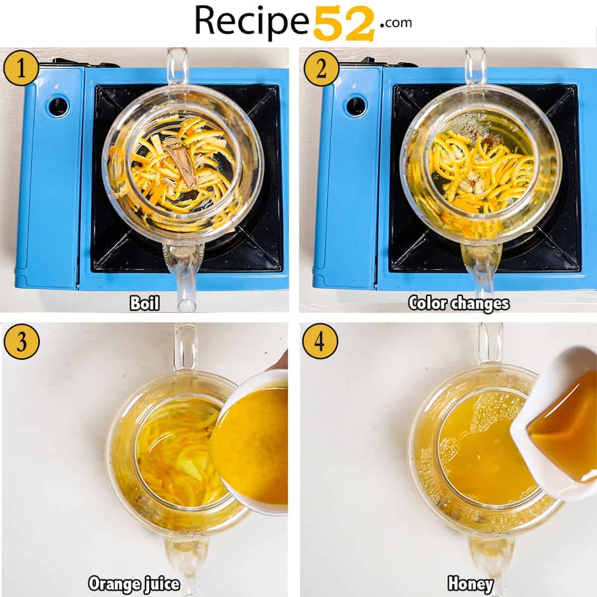Steps to make orange tea.