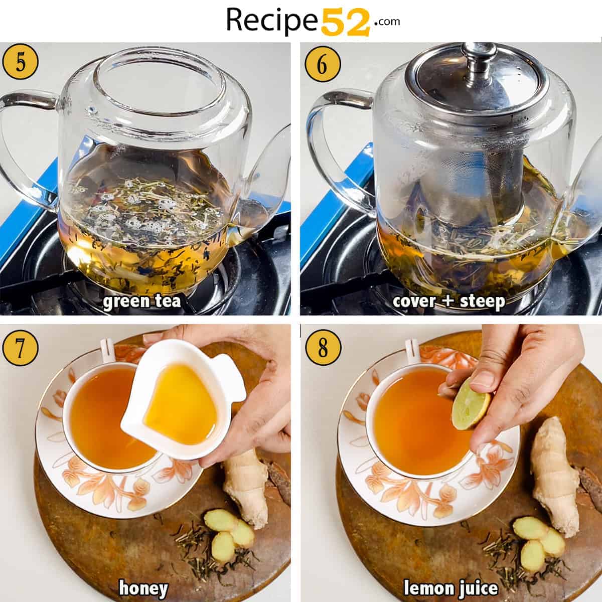 Steps to steep and serve tea.