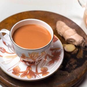 Ginger milk tea, a closeup shot.